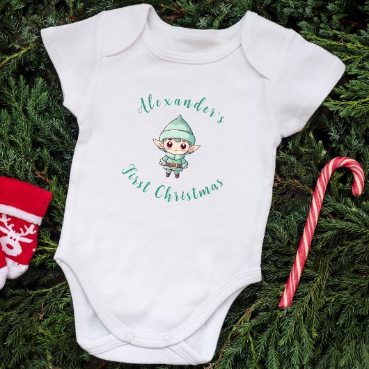 First Christmas Baby Boy Elf Personalisiert Baby Strampler