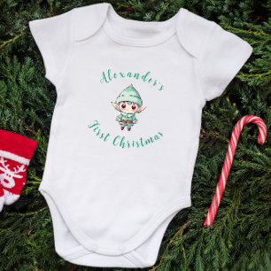 First Christmas Baby Boy Elf Personalisiert Strampler