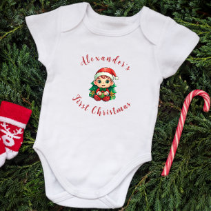 First Christmas Baby Boy Elf Personalisiert Strampler