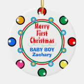 First Christmas Baby Boy Red Green Blue Keramik Ornament (Vorne)