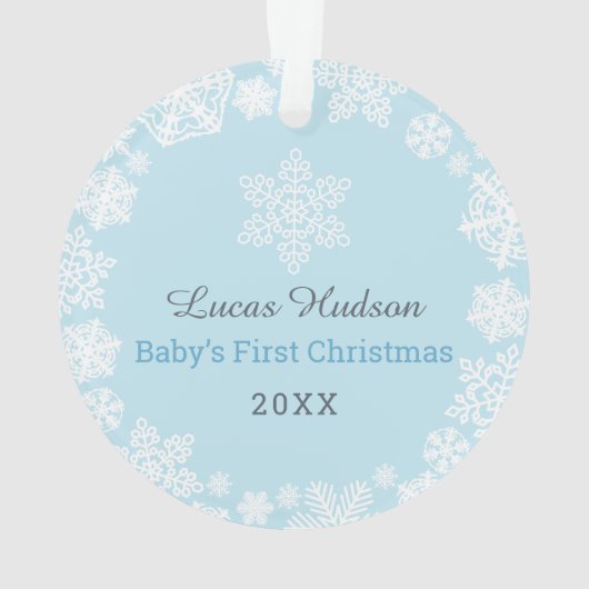 First Christmas Baby Boy Snowflake Frame Foto Ornament (Rückseite)
