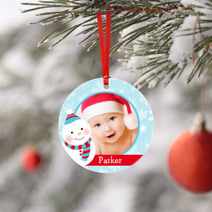 First Christmas Baby Boy Snowman Custom Foto Ornament