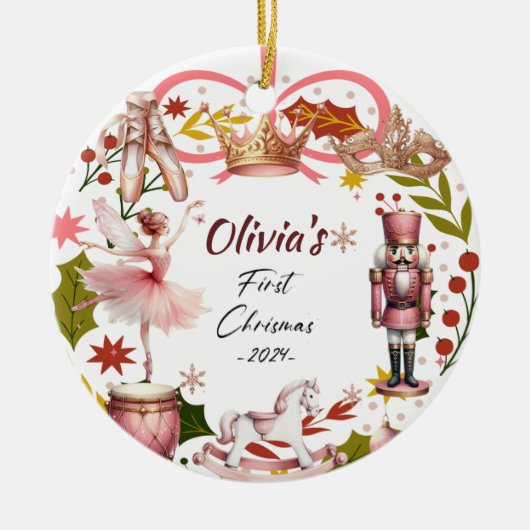 First Christmas Baby coquette Girl pink Keramik Ornament (Vorne)