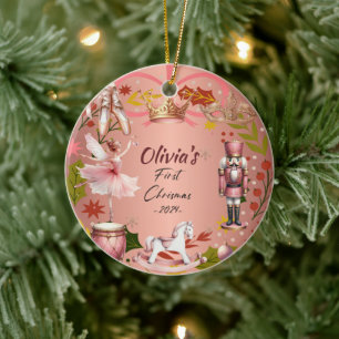 First Christmas Baby coquette Rose Metal Ornament