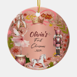First Christmas Baby coquette Rose Metal Ornament