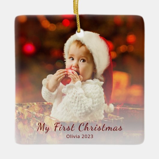 First Christmas Baby Foto Einfache Weihnachtsmannm Keramikornament (Vorderseite)