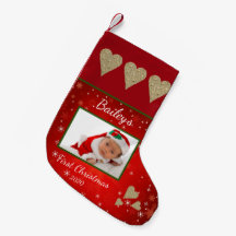 First Christmas Baby Foto Gold Heart Red
