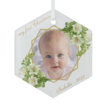 First Christmas Baby Foto Gold White Lilies