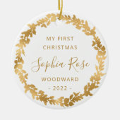 First Christmas Baby Foto Gold Wreath Keramik Ornament (Vorne)
