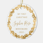 First Christmas Baby Foto Gold Wreath Keramik Ornament (Links)