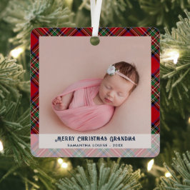 First Christmas Baby Foto Holiday Tartan Ornament Aus Metall