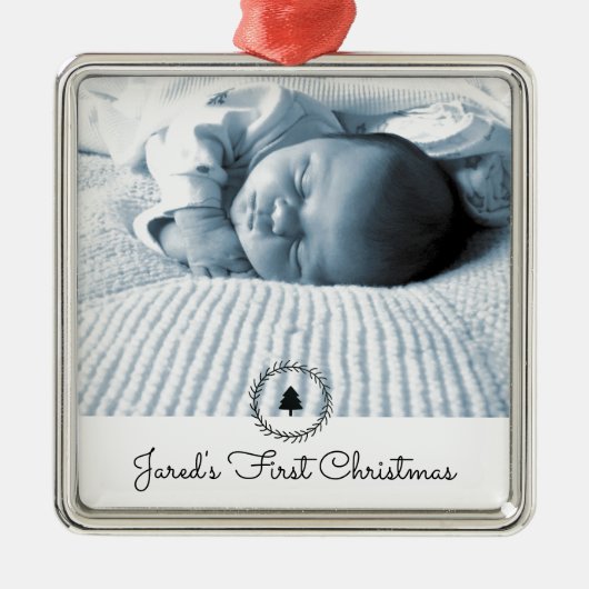 First Christmas Baby Foto Keepake Ornament Aus Metall (Vorne)