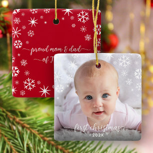 First Christmas Baby Foto Neue Eltern Schneeflocke Keramikornament
