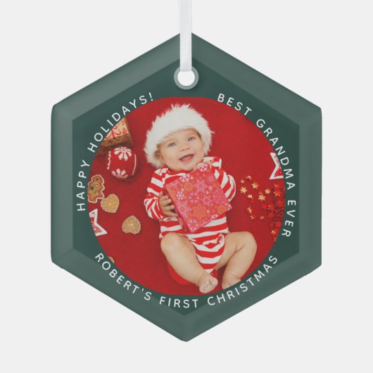 First Christmas Baby Foto Oma Holiday Ornament Aus Glas (Vorderseite)