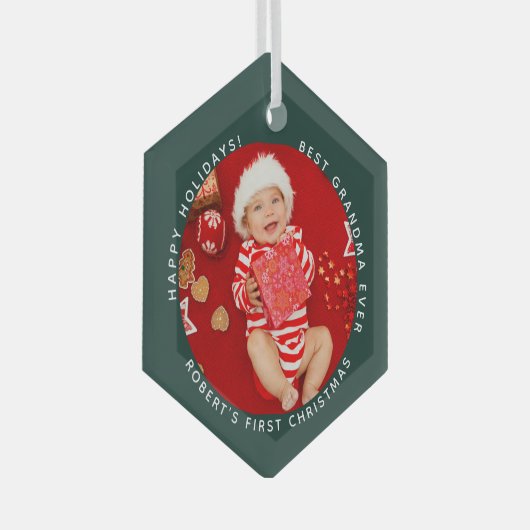 First Christmas Baby Foto Oma Holiday Ornament Aus Glas (Vorderseite Rechts)