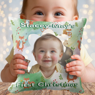 First Christmas Baby Foto Pillow Woodland Animal Kissen