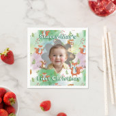 First Christmas Baby Foto Pillow Woodland Animal Serviette (Beispiel)