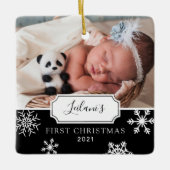 First Christmas Baby Foto Snow Black Keramikornament (Vorderseite)
