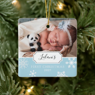 First Christmas Baby Foto Snow Blue Keramikornament