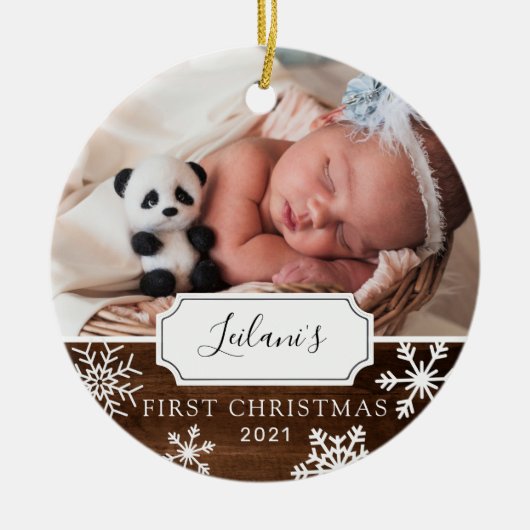 First Christmas Baby Foto Wood Keramik Ornament (Vorne)