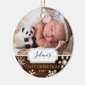 First Christmas Baby Foto Wood Keramik Ornament (Links)
