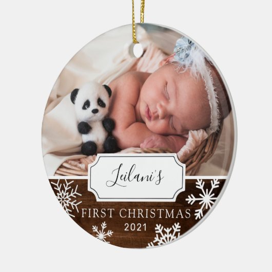 First Christmas Baby Foto Wood Keramik Ornament (Links)