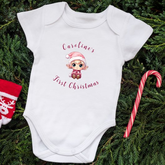First Christmas Baby Girl Elf Personalisiert Baby Strampler