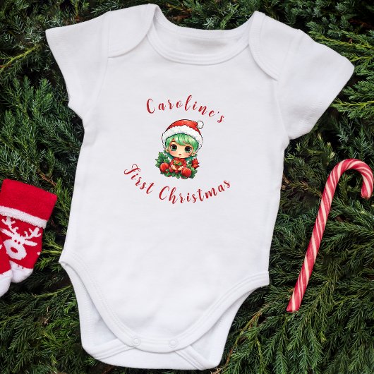 First Christmas Baby Girl Elf Personalisiert Baby Strampler