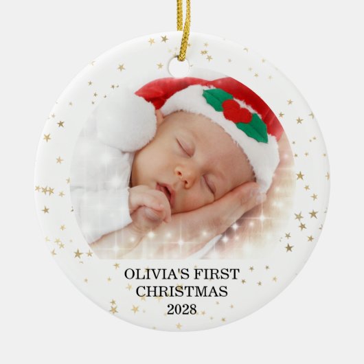 First Christmas Baby Girl Foto Keramik Ornament (Vorne)