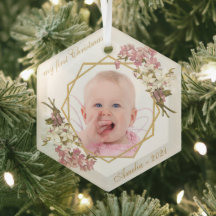 First Christmas Baby Girl Foto Pink Orchids Gold