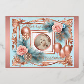 First Christmas Baby Girl Pastel Rose Gold Retro Folieneinladung (Vorderseite)