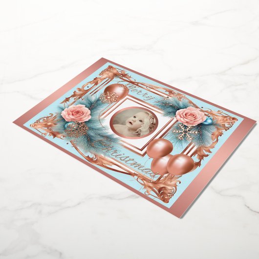 First Christmas Baby Girl Pastel Rose Gold Retro Folieneinladung (Gedreht)