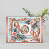 First Christmas Baby Girl Pastel Rose Gold Retro Folieneinladung (Stehend vorne)