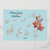 First Christmas Baby Girl Pastel Rose Gold Retro Folieneinladung (Rückseite)