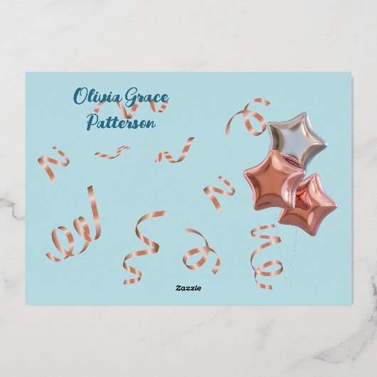 First Christmas Baby Girl Pastel Rose Gold Retro Folieneinladung (Rückseite)