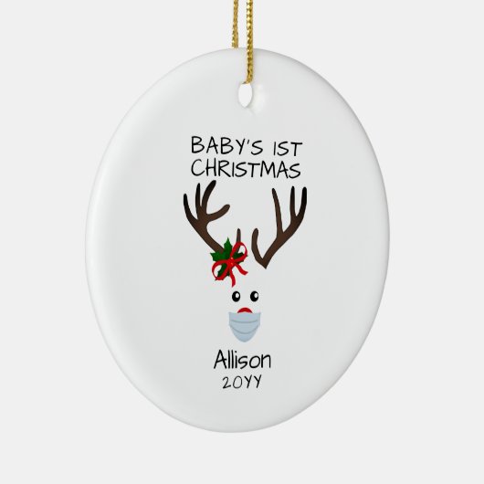 First Christmas Baby Girl Reindeer Personalisiert Keramik Ornament (Rechts)