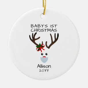 First Christmas Baby Girl Reindeer Personalisiert Keramik Ornament