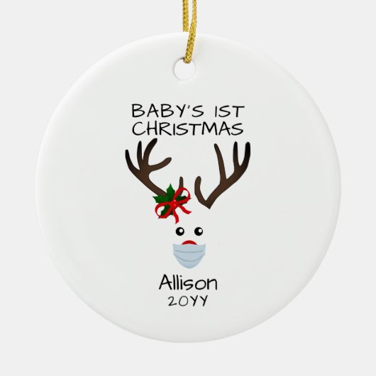 First Christmas Baby Girl Reindeer Personalisiert Keramik Ornament (Vorne)