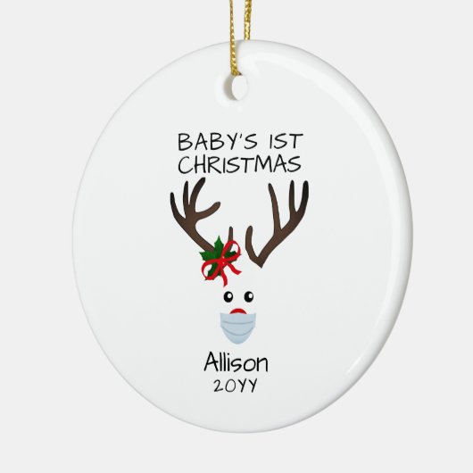 First Christmas Baby Girl Reindeer Personalisiert Keramik Ornament (Links)