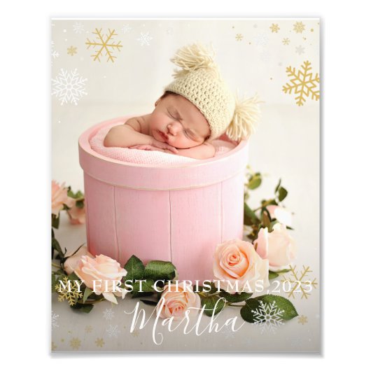 First Christmas Baby Girl Snowflake Frame Foto (Vorne)
