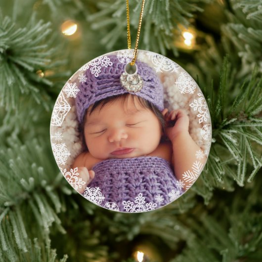 First Christmas Baby Girl Snowflake Frame Foto Keramik Ornament (Baum)