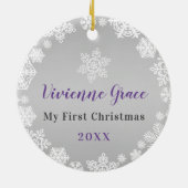 First Christmas Baby Girl Snowflake Frame Foto Keramik Ornament (Hinten)