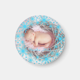 First Christmas Baby Girl Snowflake Frame Foto Magnet