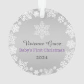 First Christmas Baby Girl Snowflake Frame Foto Ornament (Rückseite)
