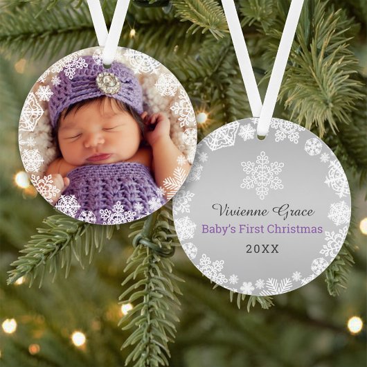 First Christmas Baby Girl Snowflake Frame Foto Ornament