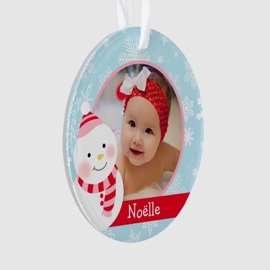 First Christmas Baby Girl Snowman Custom Photo Ornament (Vorderseite)