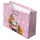 First Christmas Baby Girl's Personalize Name Santa Große Geschenktüte (Vorderseite Schrägansicht)