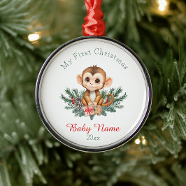 First Christmas Baby Monkey Individuelle Name Keep Ornament Aus Metall