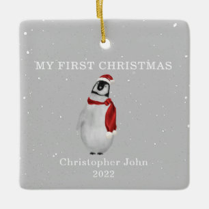 First Christmas Baby Penguin Gray Snow Keramikornament