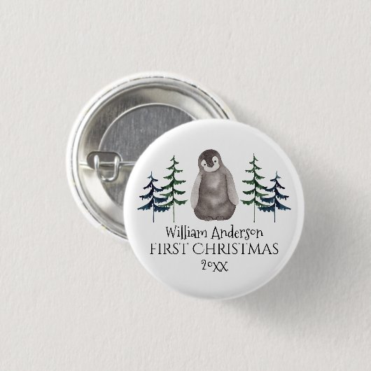 First Christmas Baby Penguin & Tree Personalisiert Button (Vorne & Hinten)